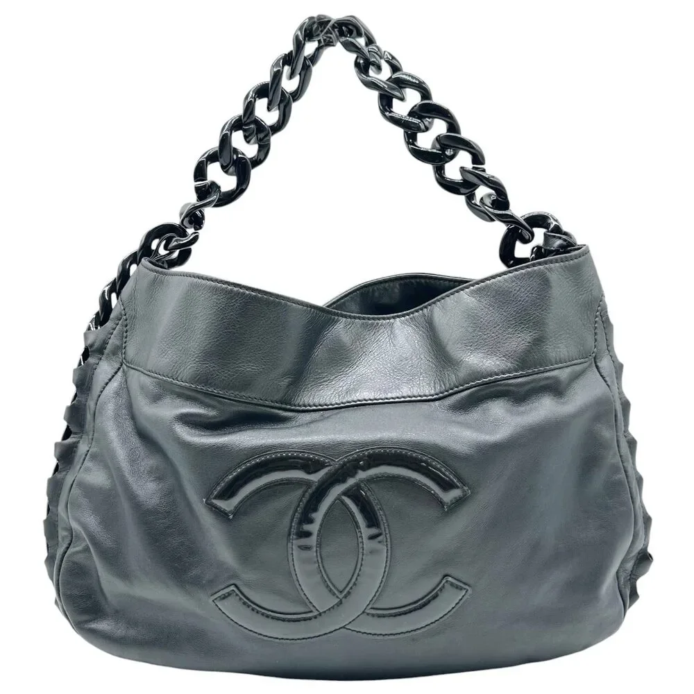 Chanel Black Leather CC Logo Chain Strap Hobo Bag 2006-08
